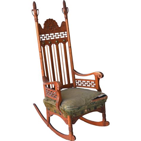 Oak Rocking Chair With Corn And Face Carvings From Souhantq On Ruby Lane