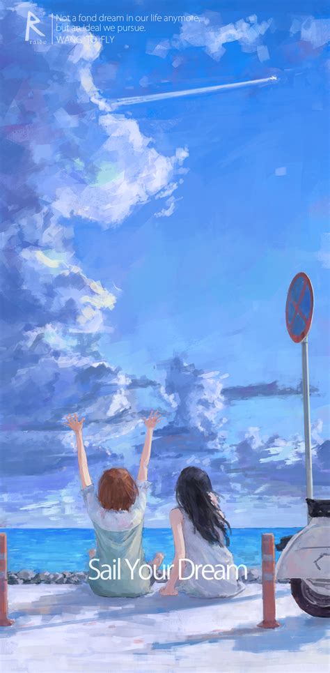 Wallpaper Xilmo Anime Girls Sea Clouds 1080x2200 Francazo