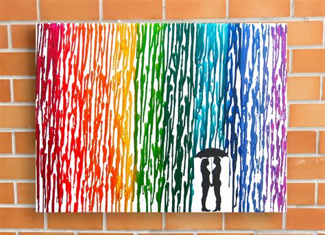 Lesbian Wedding Gift, Lesbian Art, Rainbow Raindrops Melted Crayon Art Wax Painting, Lesbian ...