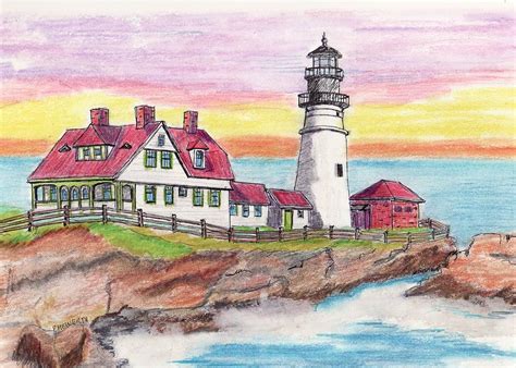 Portland ME Lighthouse Drawing By Paul Meinerth Fine Art America
