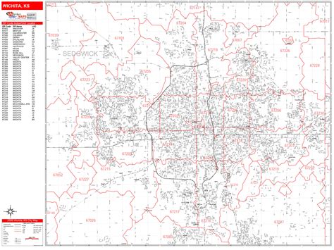 Wichita Kansas Zip Code Wall Map Red Line Style By Marketmaps Mapsales