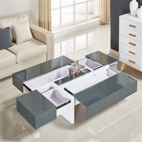 Coffee tables are a statement of any living room; Storm Coffee Table In Grey And White High Gloss With 4 ...