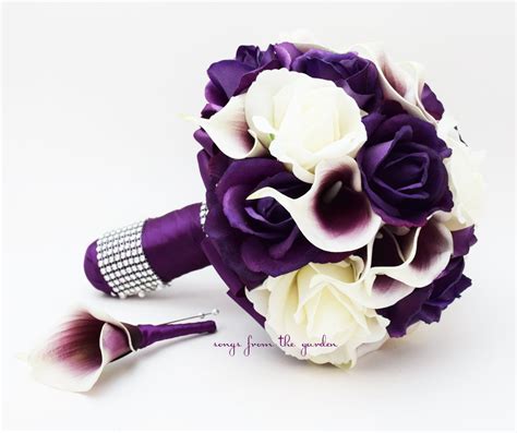 Thistle, lysmachia and pale lavender 63. Real Touch Roses Picasso Calla Lilies Bridal Bouquet ...