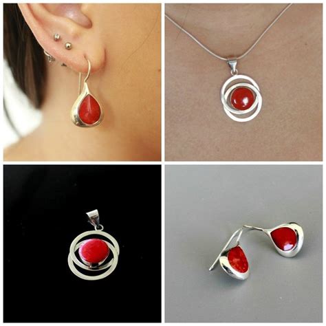 Red Coral Necklace Pendant Silver Necklaces For Women Coral Etsy