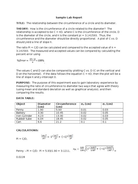 Sample Physics Lab Report Pdf Pi Accuracy And Precision