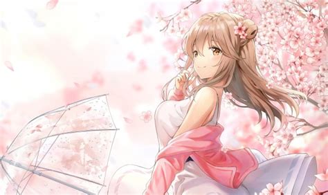 Wallpaper Cute Anime Girl Profile View Sakura Blossom