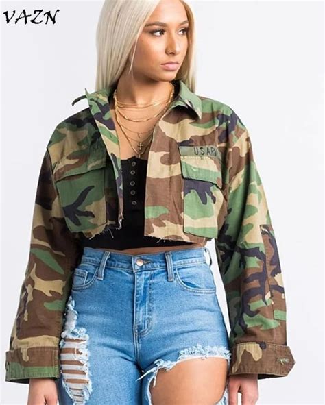 Vazn New Arrive Best Quality 2018 Military Women Jacket Camouflage Turn