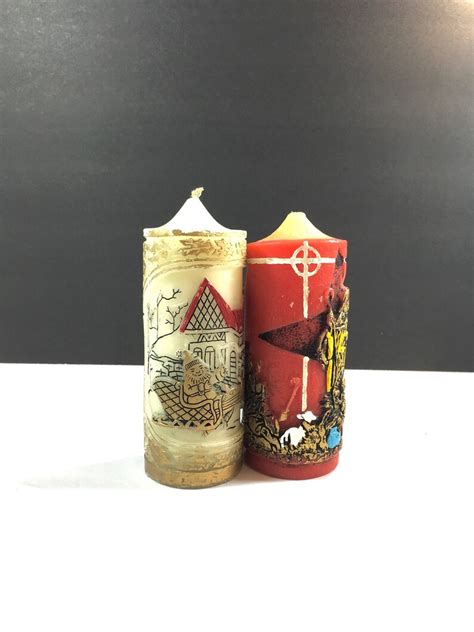 Vintage 1970s Christmas Candles Pillar Red Nativity Scene Etsy