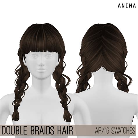 Female Double Braids Hair For The Sims 4 By Anima Sims Hair Sims Sims 4