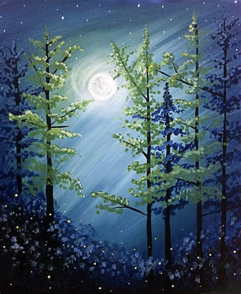 Midnight Forest Night Painting Art Painting Painting
