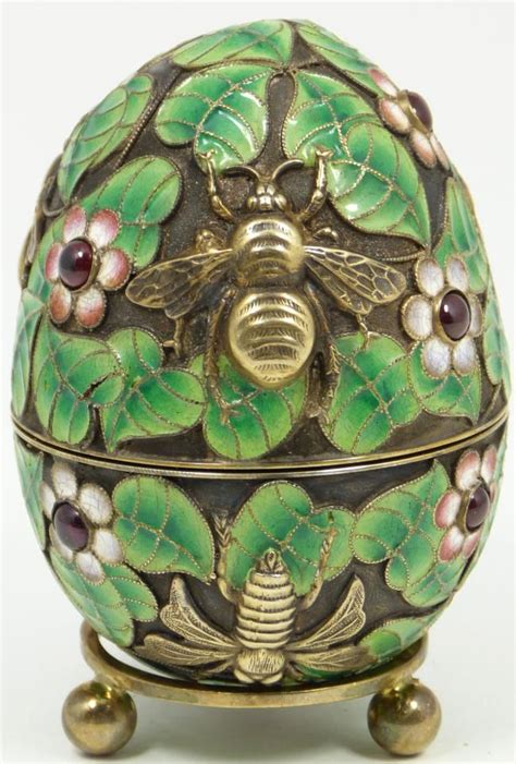 Russian Silver Enameled Egg Box Having Floral Design Throughout With