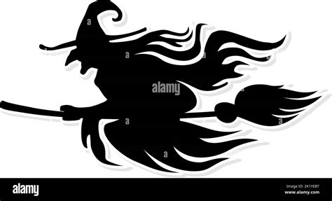 Halloween Black Element Silhouette Of Scary Witch In Hat Flying On