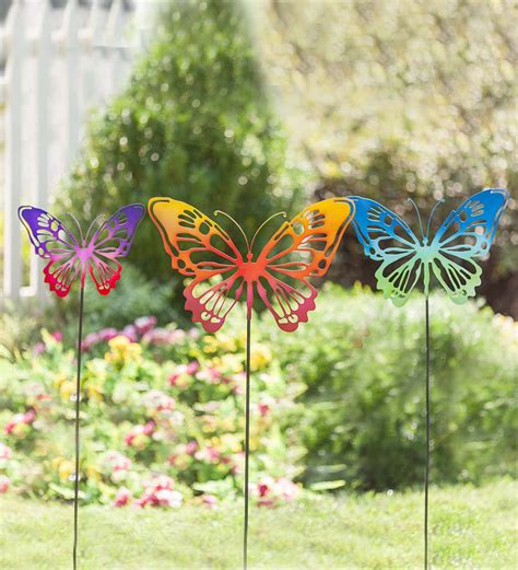 Colorful Butterfly Garden Stakes Set Of 3 Multi Plowhearth