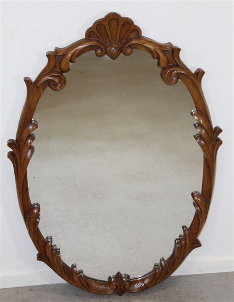 Oval Oak Wooden Mirror 1960s 126876