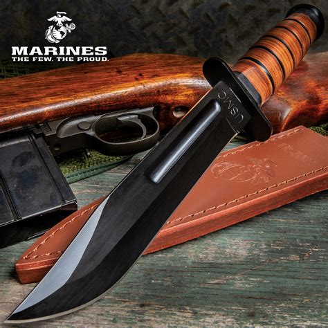 Usmc Combat Fighter Fixed Blade Knife With Leather Sheath