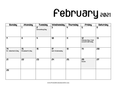 February 2021 printable calendar february calendar 2021 calendar. 65+ Free February 2021 Calendar Printable with Holidays ...