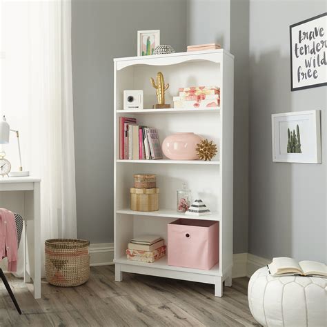 Home 4 Shelf Bookcase Pure White Finish Office Home Wood Wall Style