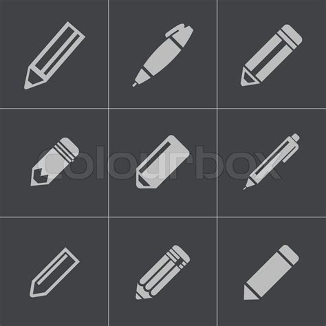 Vector Black Pencil Icons Set On Gray Stock Vector Colourbox