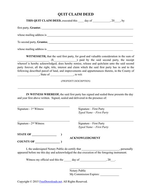 Printable Quit Claim Form Tutoreorg Master Of Documents