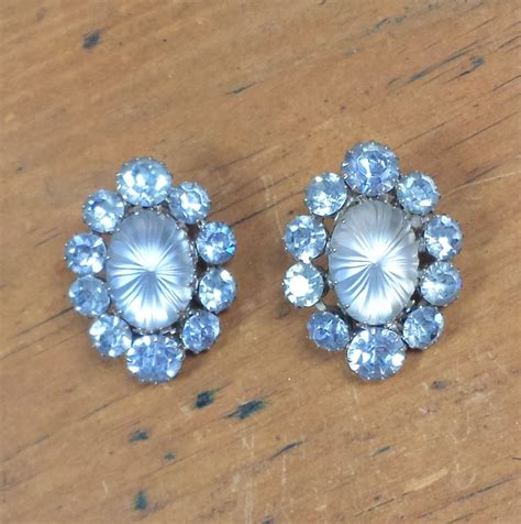 Reserved For Laura Sparkly Light Blue Clip On Earrings Etsy