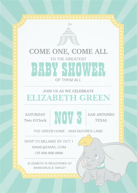 Dumbo Neutral Baby Shower Invitation Dumbo Baby Shower