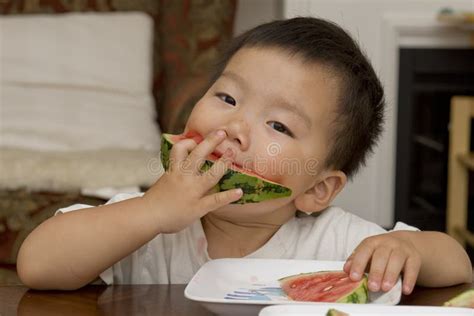 Baby Eating Watermelon Stock Photo Image Of Pleased 39249738