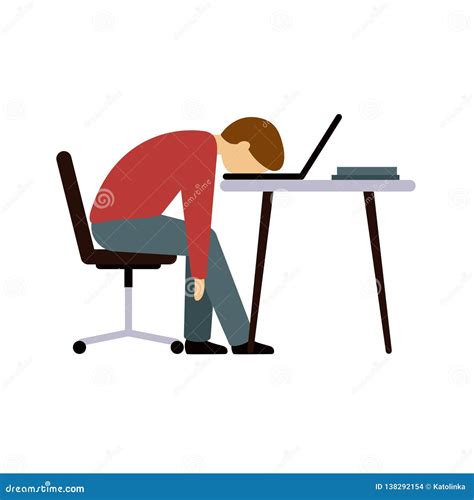 Professional Burnout A Man In The Office After A Long Hard Day`s Work Stock Vector