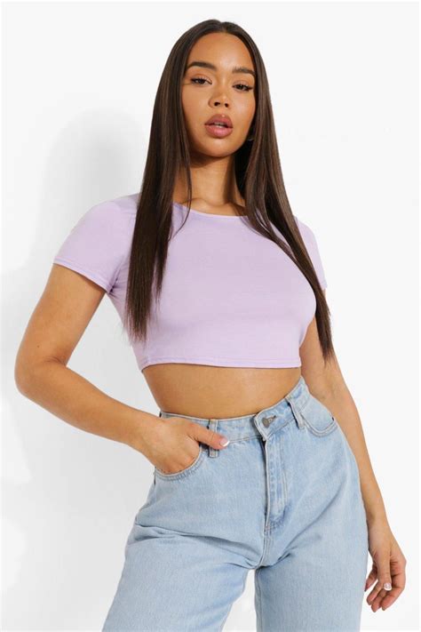 Basic Short Sleeve Crop Top Boohoo In 2021 Short Sleeve Cropped Top