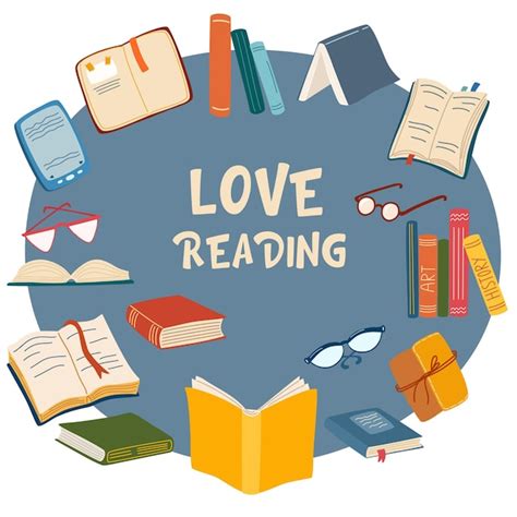 Premium Vector Books Set Love Reading Concept Circle With Flying