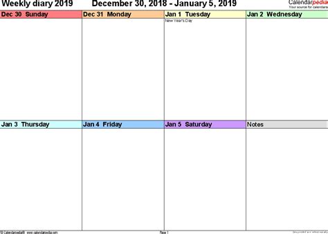 If you print the entire worksheet, it will print 3 weeks per page for an entire year. Weekly Calendars 2019 for Word - 12 free printable templates