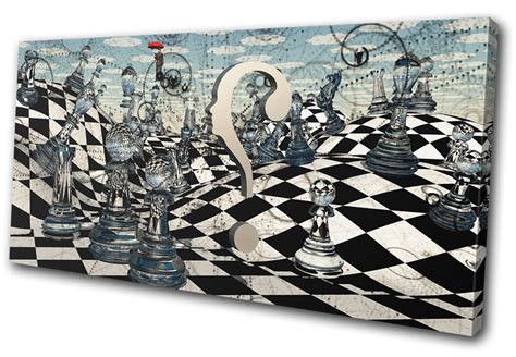 Abstract Chess Board Surrealism Fantasy Single Canvas Wall Art Picture