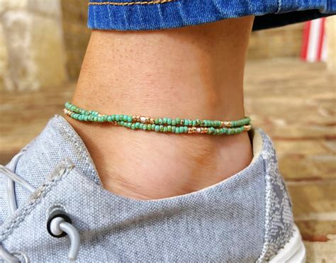 Turquoise Anklets Turquoise Ankle Bracelet Beaded Anklet Etsy