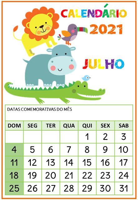 Educação Infantil Facil Calendário Safari Em 2021 Calendários