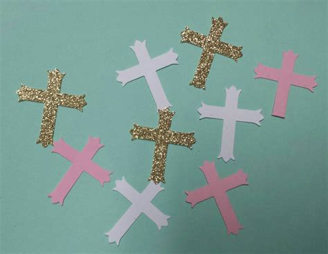 100 Glitter Gold White Pink Cross Confetti Wedding Baptism