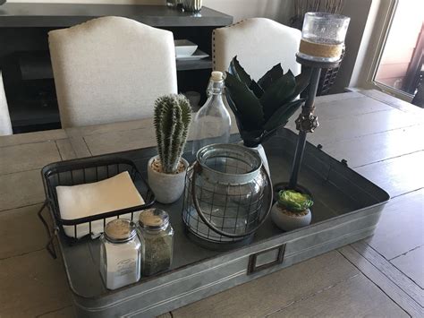 And use them at home or keep them handy at a hotel or even an office. Galvanized metal tray. Dining table centerpiece | Dining ...
