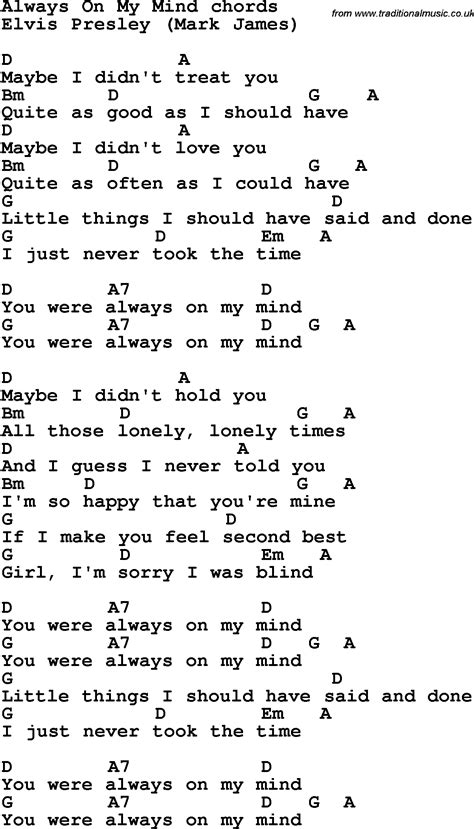 Song Lyrics With Guitar Chords For Always On My Mind Lyrics And Chords Guitar Chords Guitar