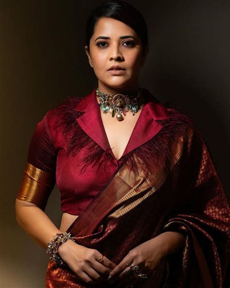 Anasuya Bharadwaj Looks Beautiful In Maroon Silk Saree Telugu Rajyam Photos