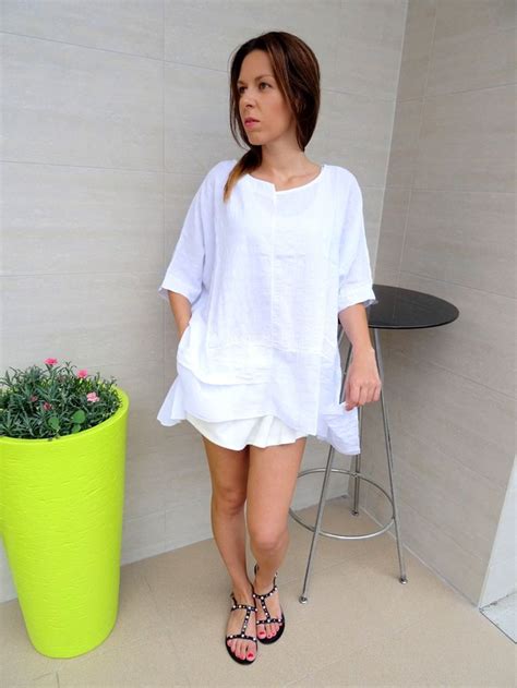 Maxi Cotton Tunicoversize Summer Tuniccasual Loose Topplus Size Tunicasymmetric White Tunic