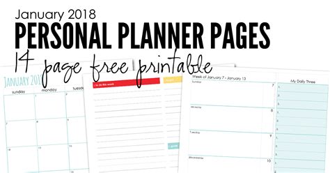 January 2018 Planner Pages Free Printable