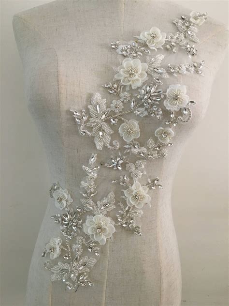 Exquisite 3d Rhinestone Beaded Bridal Lace Applique For Wedding Sash