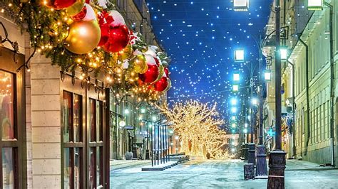 Hd Wallpaper Snow Lights City Christmas Night Tree Illuminated