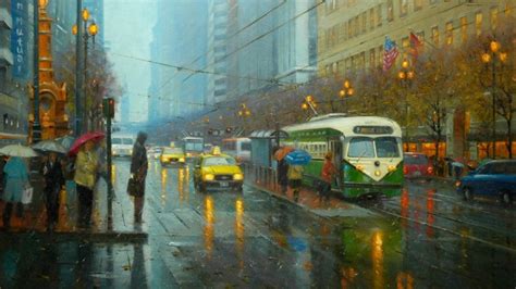 Rain In The City Painting Art Backiee