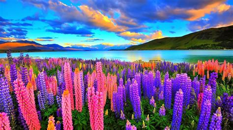 Lupines On The Lake Full Hd Wallpaper And Background Image 1920x1080