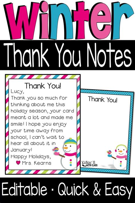 Winter Thank You Notes Editable Teacher Thank You Notes Thank You