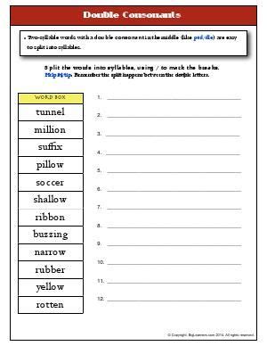 Double consonant words 5th grade. Worksheet | Double Consonants | Split the words into ...