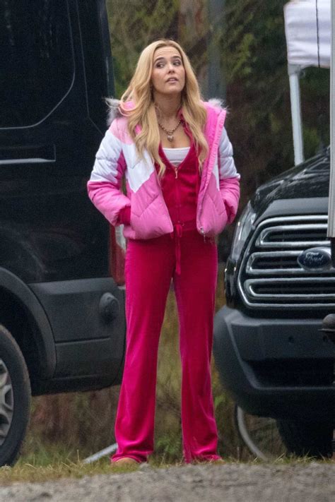 zoey deutch looks pretty in pink on the set for zombieland double tap in atlanta georgia