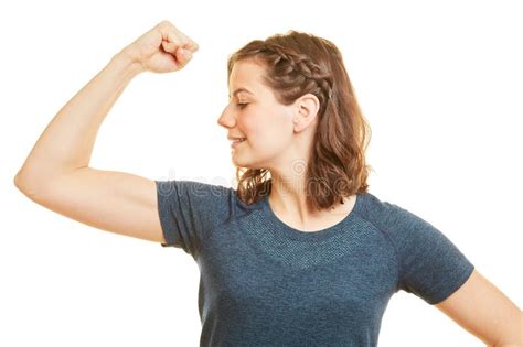 Sporty Woman Shows Her Arm Muscles Stock Image Image Of Sporty
