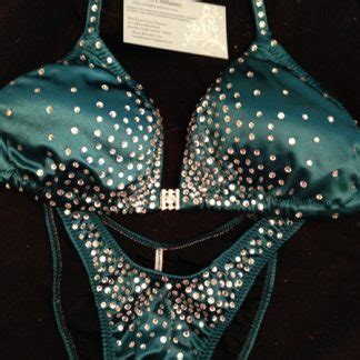 Teal Blue Green With Rhinestones Figure Physique Competition Suit