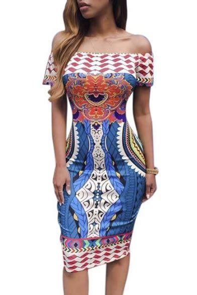 Women Sexy Traditional African Print Dashiki Bodycon Sexy Short Sleeve Dress