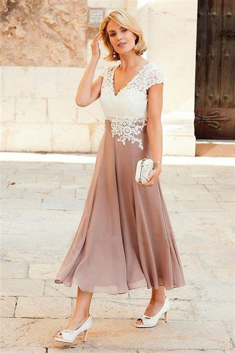 V Neck Chiffon Mother Of The Bride Lace Dress With Cap Sleeves On Storenvy